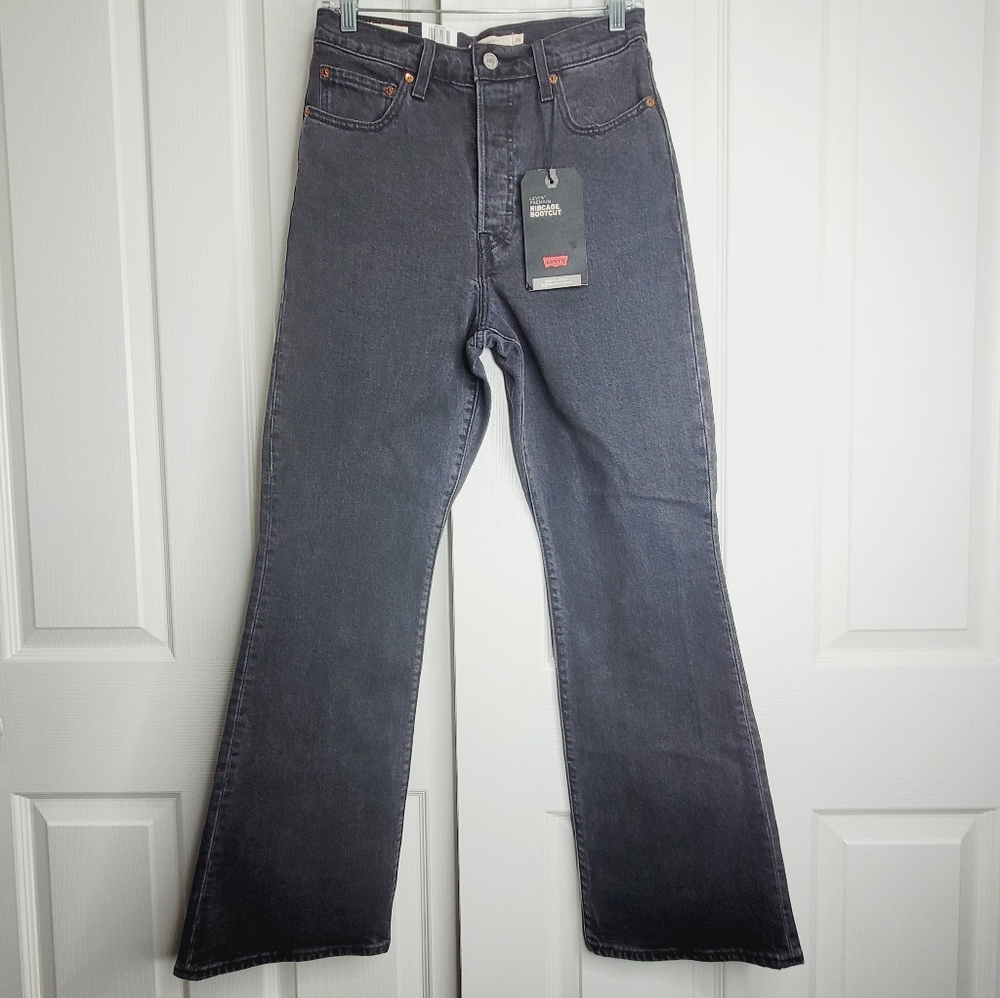 LEVI'S Ribcage Bootcut Jeans In Washed Black